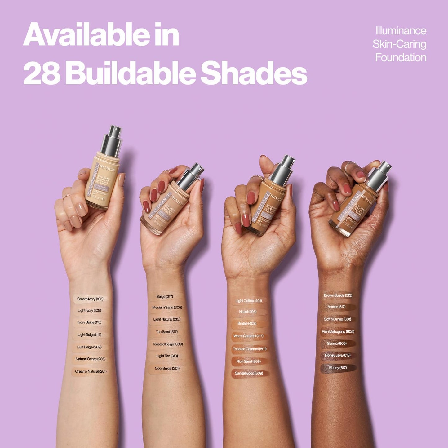 Base de maquillaje líquida Revlon Illuminance Skin-Caring, ácido hialurónico, fórmula hidratante y nutritiva de cobertura media, 517 Ámbar, 1 onza líquida