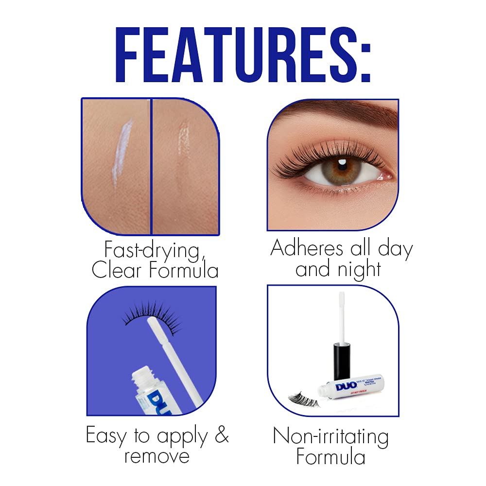 Adhesivo para pestañas postizas DUO Quick-Set Strip Lash: transparente, resistente al agua, de larga duración y secado rápido, 0.18 oz (paquete de 1)