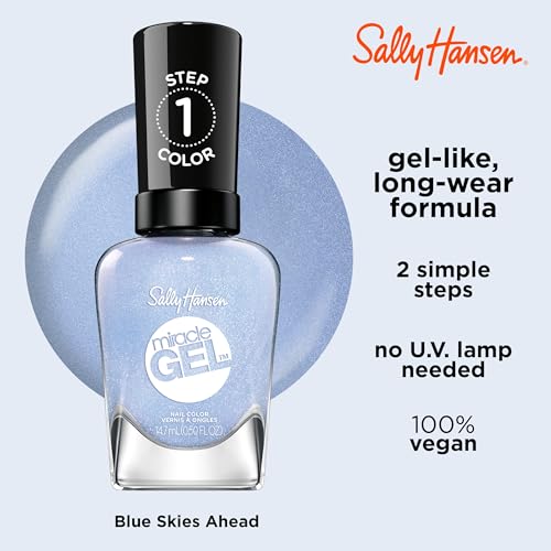Sally Hansen Miracle Gel Nail Polish, Blue Skies Ahead, 0.5 oz, No UV Lamp Needed, Long Lasting