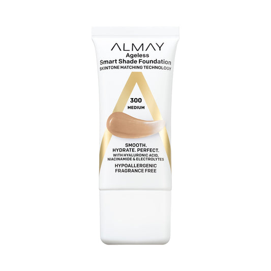 Almay Ageless Smart Shade Liquid Foundation Makeup, Hypoallergenic, 300 Medium, 1 fl oz