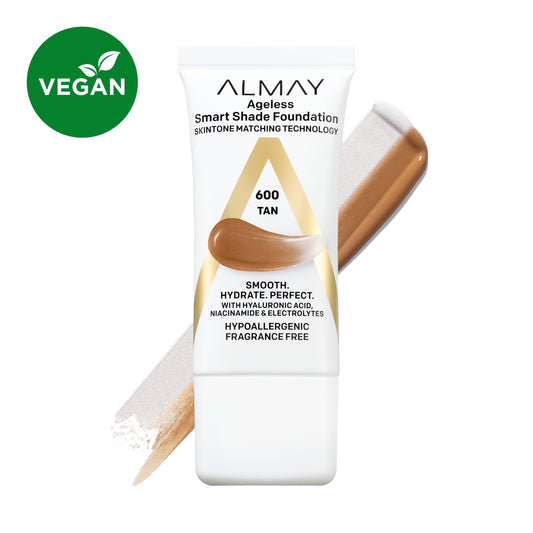 Almay Ageless Smart Shade Liquid Foundation Makeup, Hypoallergenic, 600 Tan, 1 fl oz