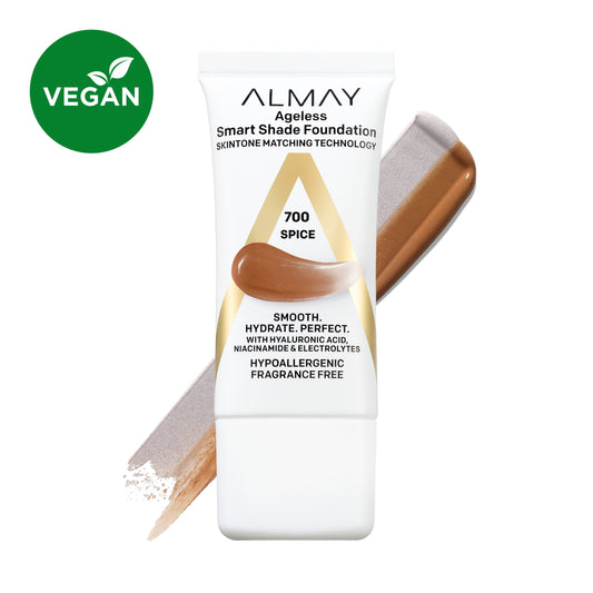 Almay Ageless Smart Shade Liquid Foundation Makeup, Hypoallergenic, 700 Spice, 1 fl oz
