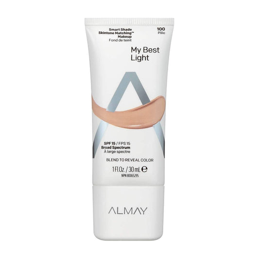 Almay Smart Shade Liquid Foundation Makeup, SPF 15, 100 My Best Light, 1 fl oz