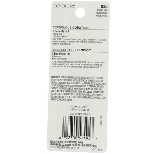 COVERGIRL Continuous Color Lipstick, 35 Smokey Rose, 0.13 oz