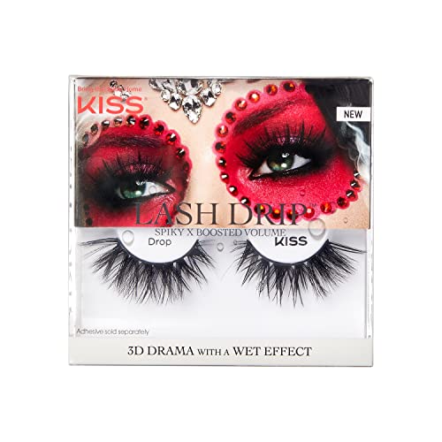 KISS Halloween Lash Drip False Eyelashes, Spiky X Boosted Volume, Unique Wet Look Hydrated Effect, Multi-Length Rewearable Fake Eyelashes, Wispy Crisscross Lash Pattern, Style ‘Drop’, 1 Pair, Packaging May Vary