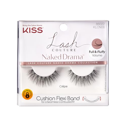 KISS Lash Couture Naked Drama False Eyelashes, 'Crepe', 10 mm, Cushion Flexi Band, Contact Lens Friendly, Easy to Apply, Reusable Strip Lashes, Includes 1 Pair Fake Eyelashes