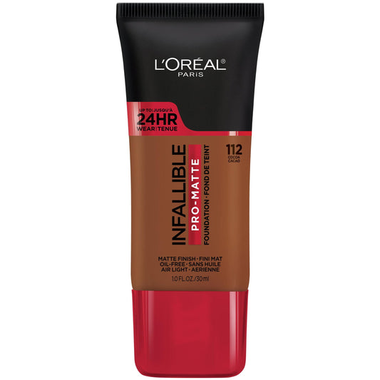 L'Oreal Paris Infallible Pro-Matte Liquid Foundation Makeup, 112 Cocoa, 1 fl oz