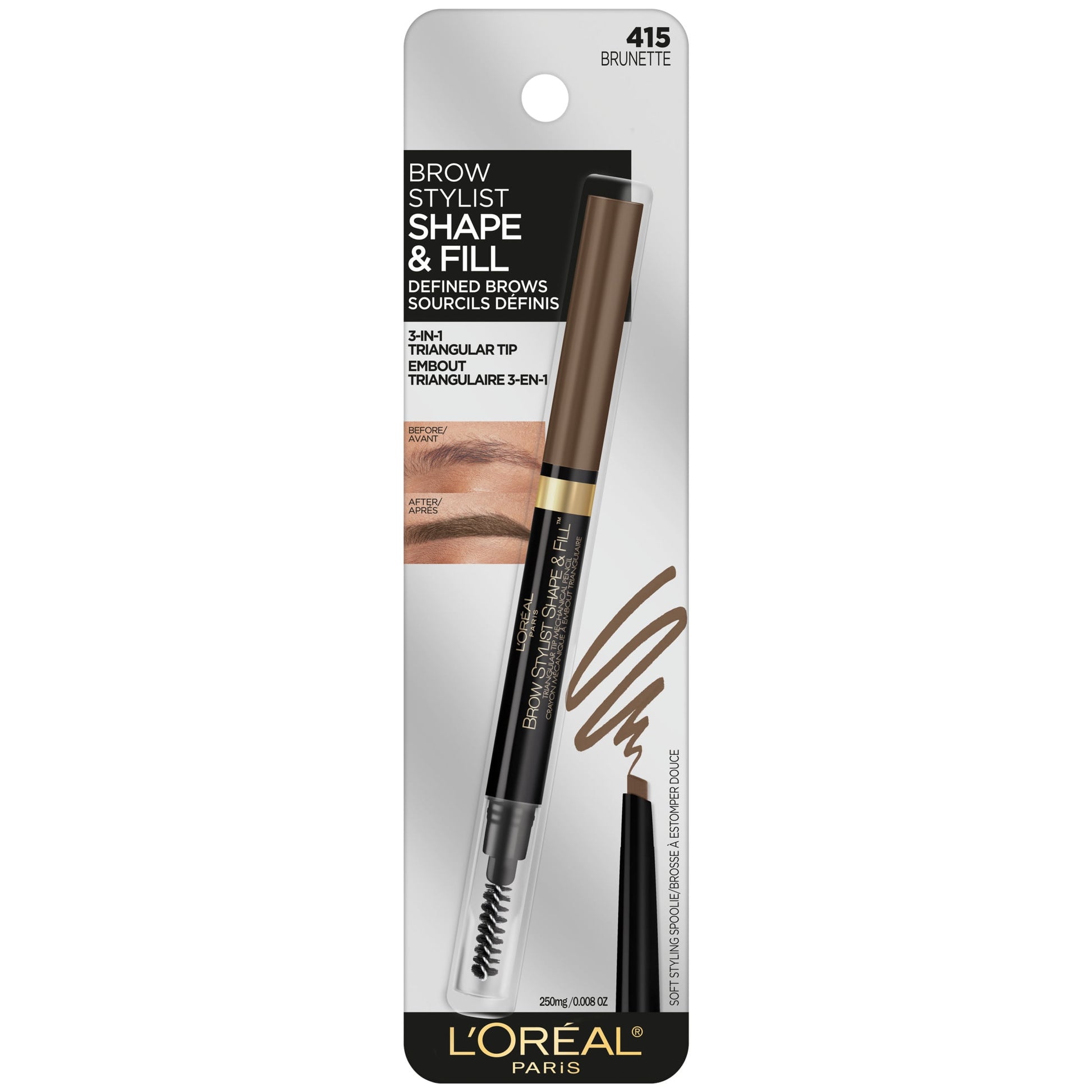 L'Oreal Paris Stylist Shape and Fill Mechanical Eyebrow Makeup Pencil, Brunette