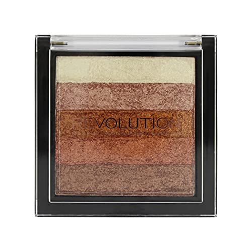 Makeup Revolution Vivid Shimmer Brick Bronzer Highlighter Makeup, Blendable Palette for Easy Application,Rose Gold Contour Palette