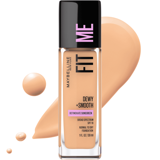 Maybelline Fit Me Dewy and Smooth Liquid Foundation, SPF 18, 225 Medium Buff, 1 fl oz