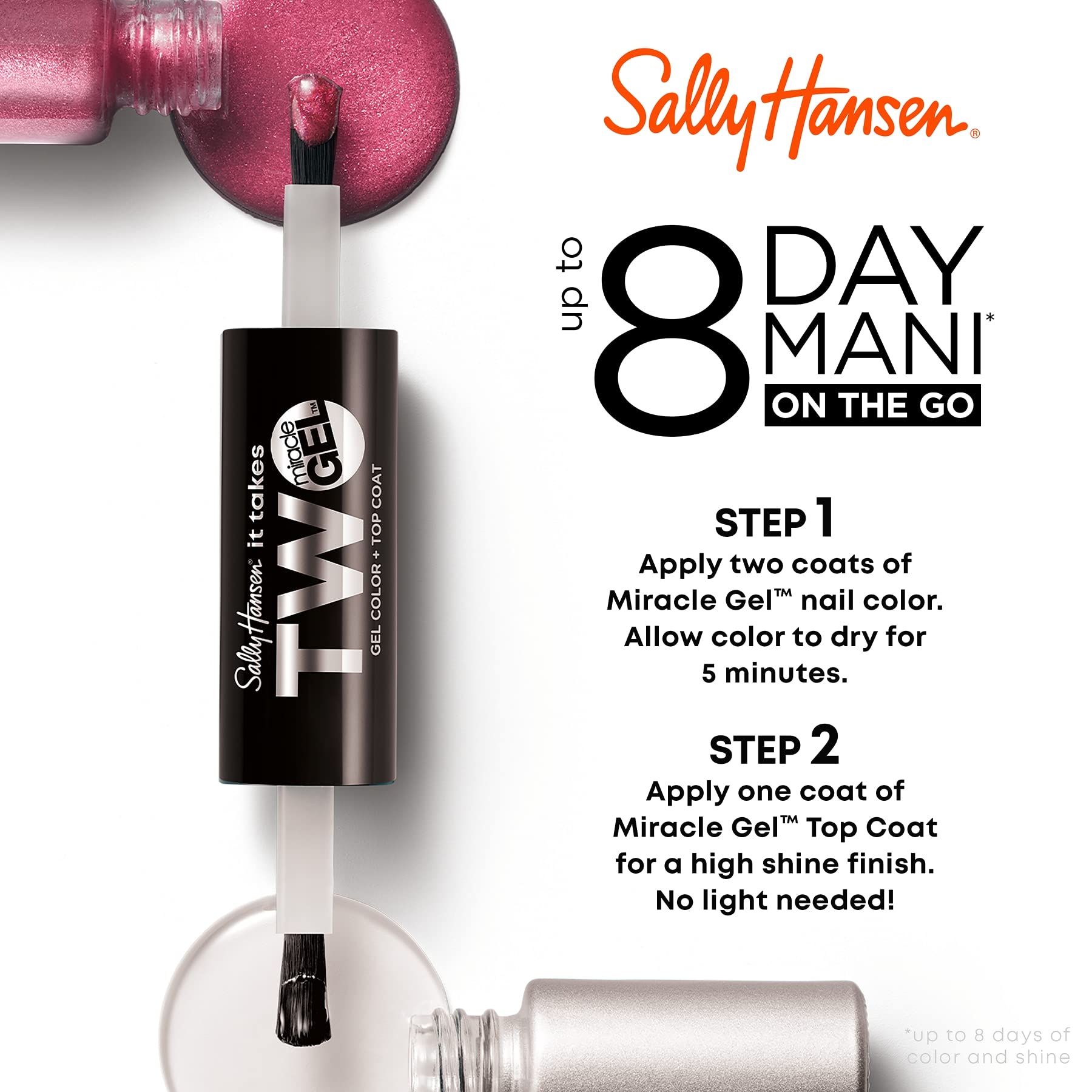 Sally Hansen Miracle Gel Nail Polish, It Takes Two, 980 Can't Beet Royalty