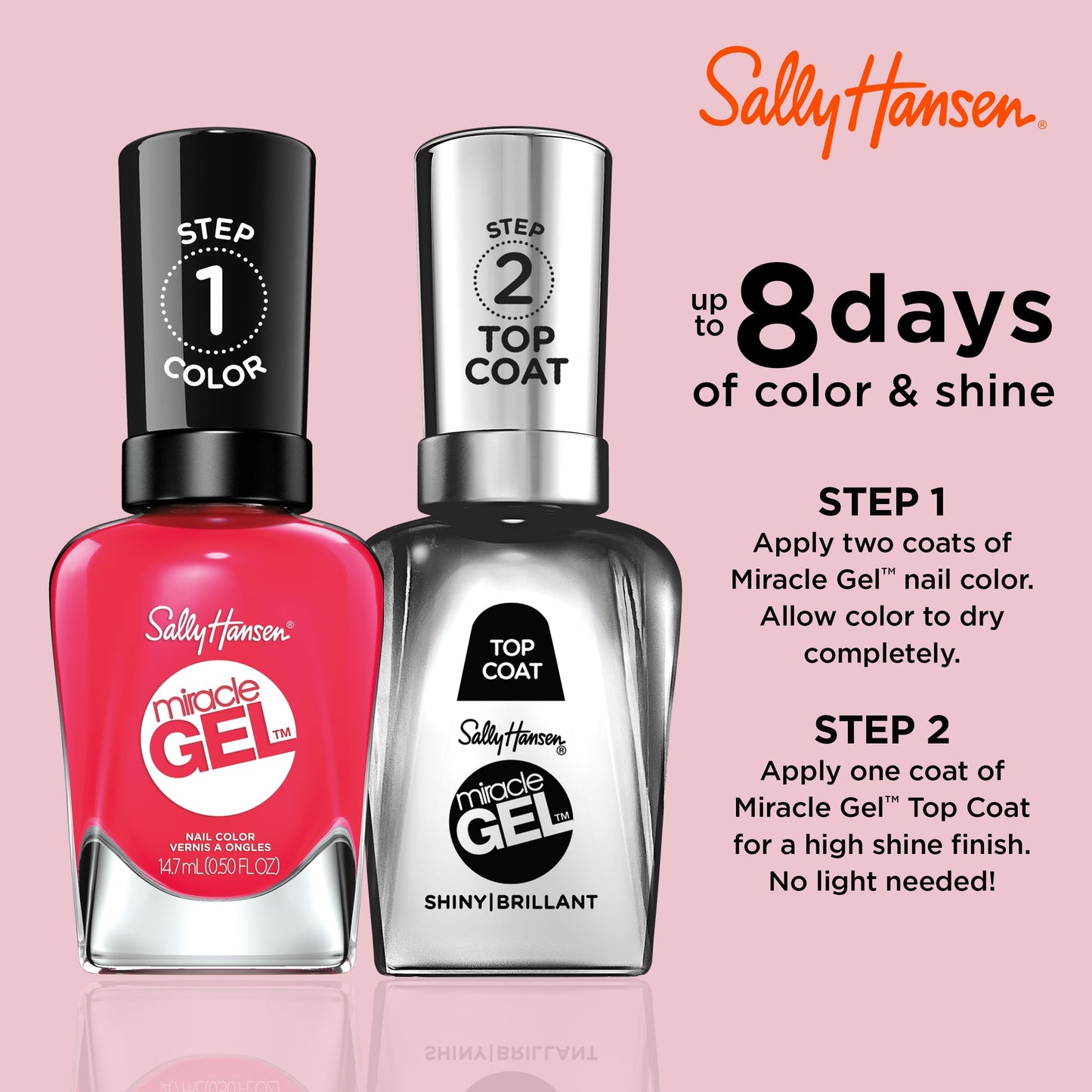 Sally Hansen Miracle Gel Nail Color, Pink Tank, 0.5 oz, At Home Gel Nail Polish, Gel Nail Polish, No UV Lamp Needed, Long Lasting, Chip Resistant