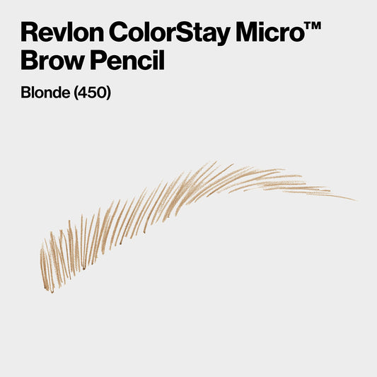 Lápiz de cejas Revlon ColorStay Micro con cepillo de cepillo incorporado, con aceite de argán y marula, resistente al agua y a las manchas, rubio 450, 0.003 oz