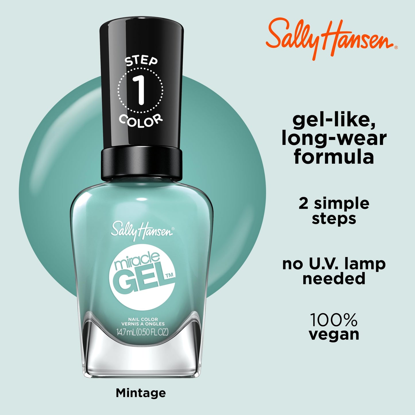 Sally Hansen Miracle Gel Nail Polish, Mintage, 0.5 fl oz, No UV Lamp Needed