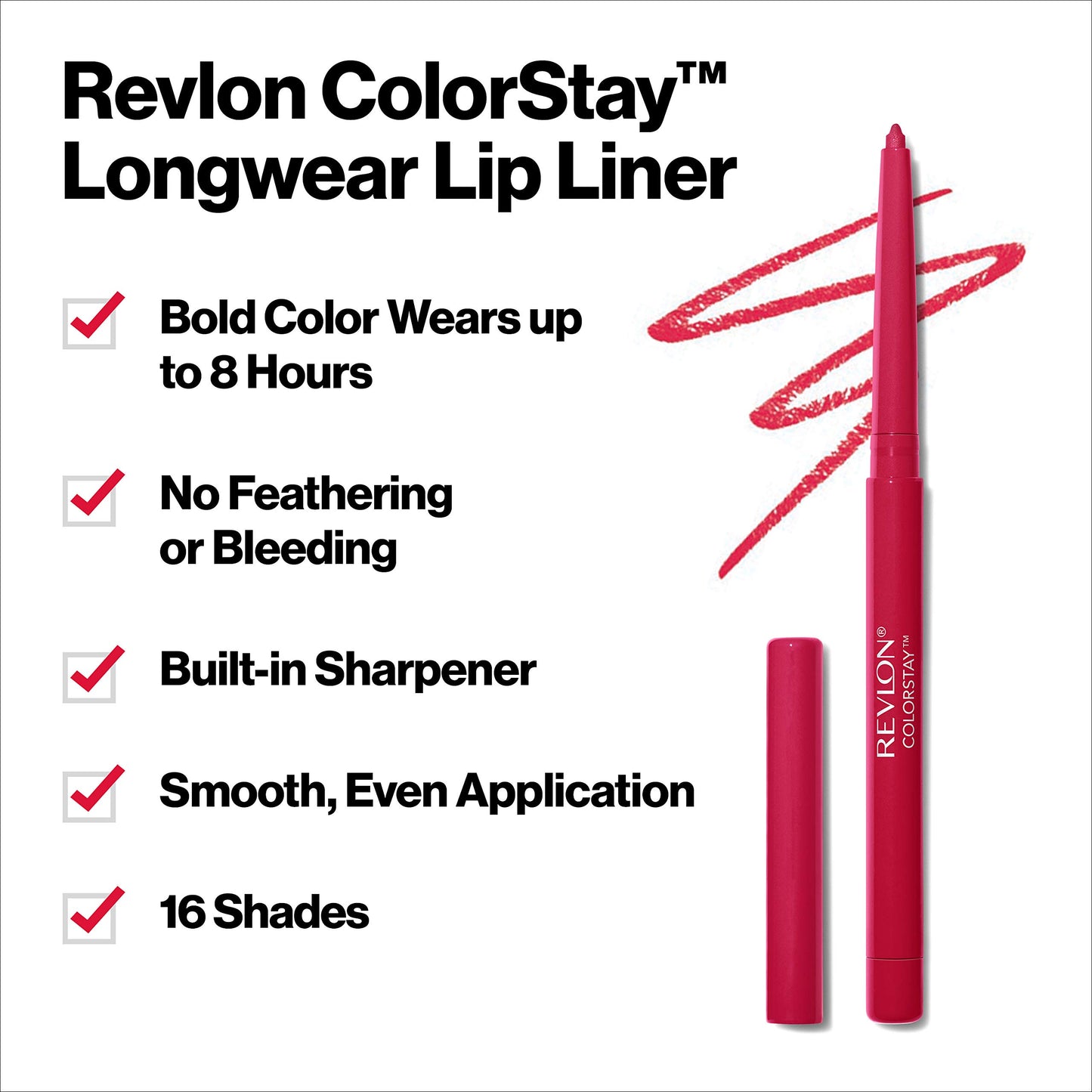 Revlon ColorStay Lip Liner Pencil with Built-in Sharpener, Longwearing & Defined Rich Lip Colors, 677 Fuchsia, 0.01 oz