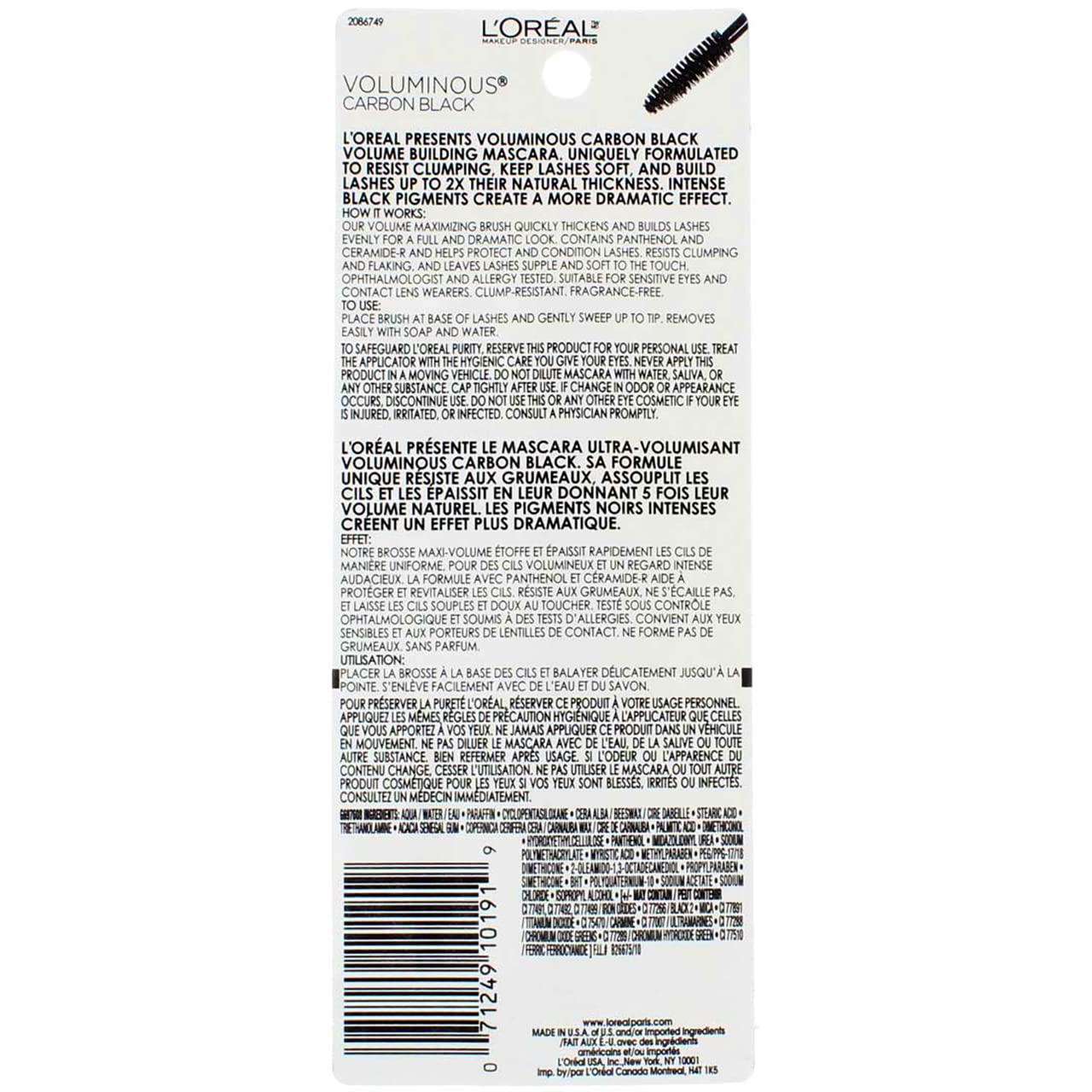 L'Oreal Paris Voluminous Original Washable Bold Eye Mascara, Carbon Black