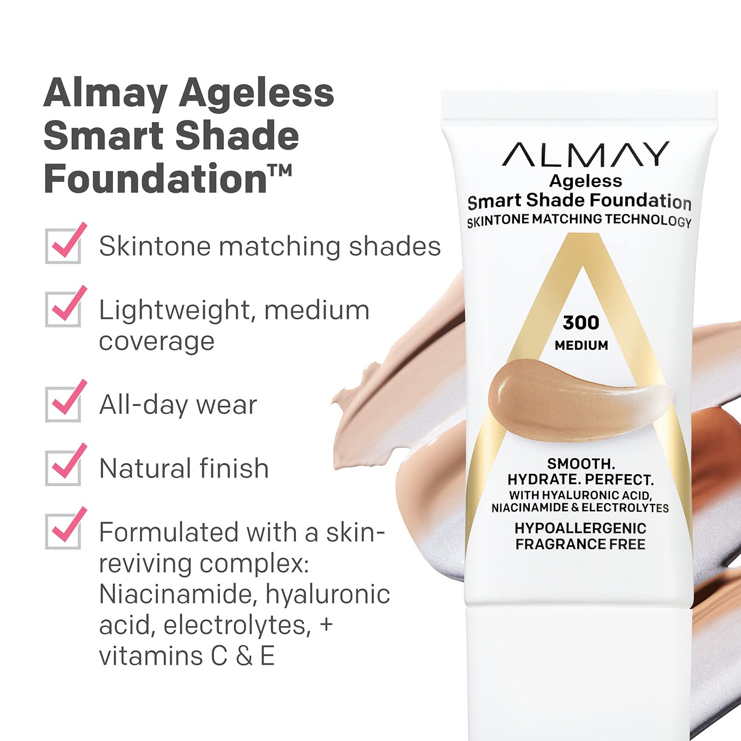 Almay Ageless Smart Shade Liquid Foundation, 300 Medium, 1 fl oz