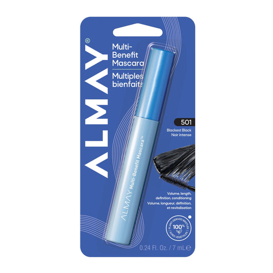 Almay Multi-Benefit Mascara, Volumizing + Lengthening, Hypoallergenic, 501 Blackest Black