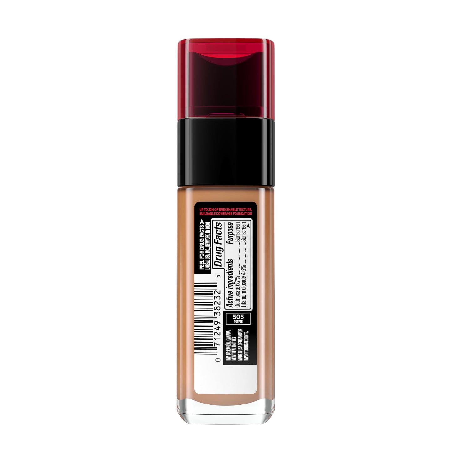 L'Oreal Paris Infallible Fresh Wear 32 Hr Liquid Foundation Makeup, 505 Toffee, 1 fl oz