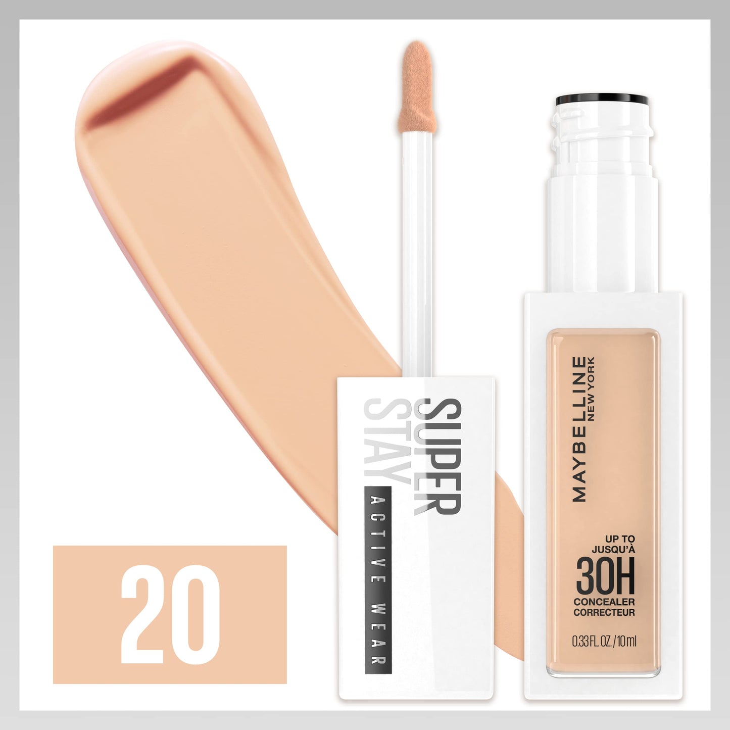 Maybelline Super Stay Longwear Liquid Concealer, Full Coverage, 20, 0.33 fl oz