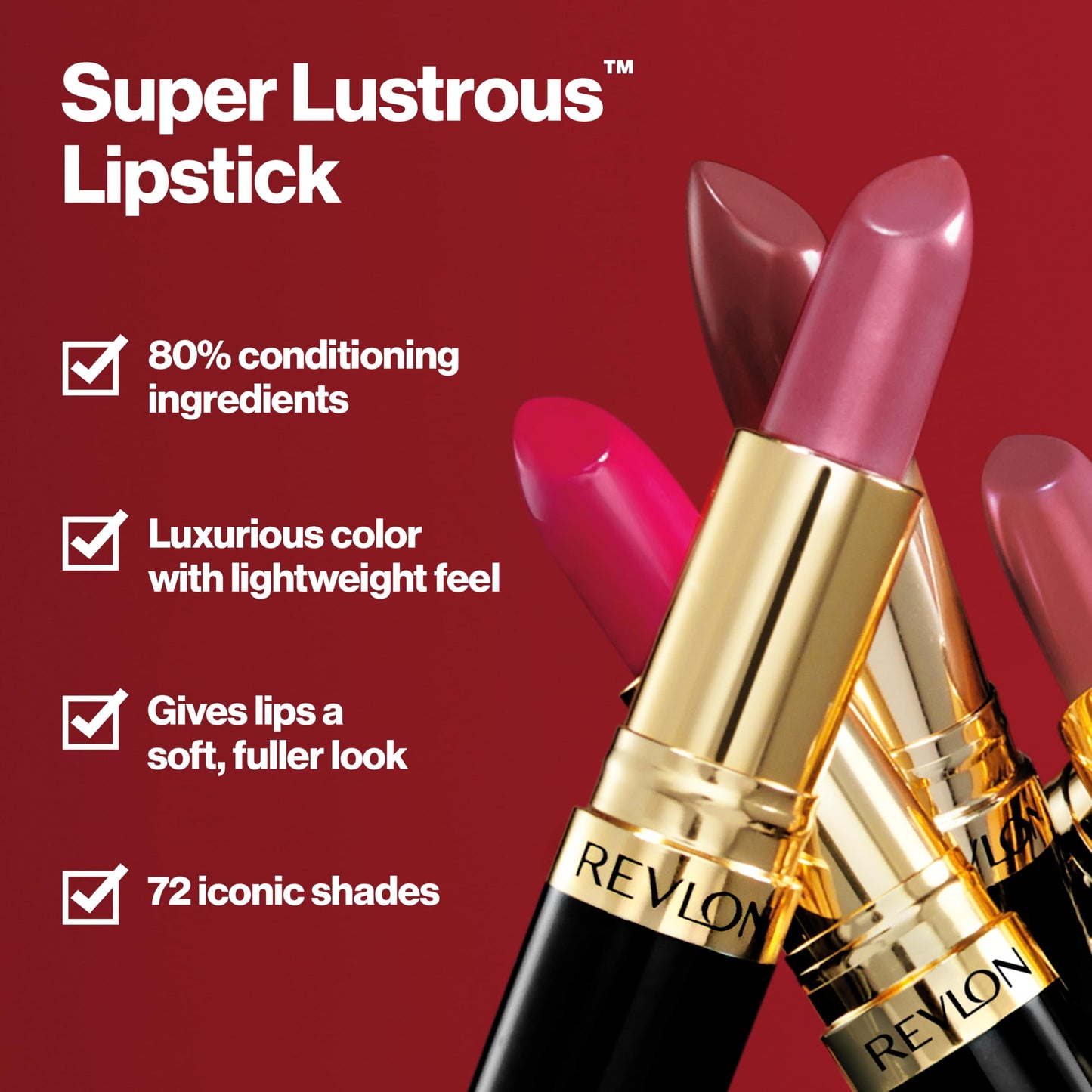 Lápiz labial Revlon Super Lustrous, fórmula cremosa para labios suaves y voluminosos, tacto hidratado, 435 Love That Pink, 0.15 oz
