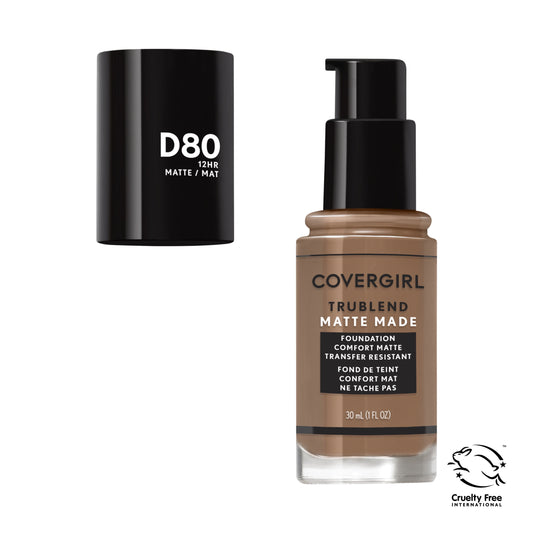 COVERGIRL TruBlend Matte Made Liquid Foundation, D80 Soft Sable, 1 fl oz, Moisturizing Foundation