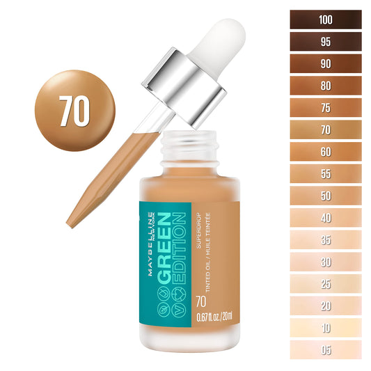 Maybelline Green Edition Superdrop Tinted Oil Makeup, Adjustable Coverage, 70, 0.67 fl oz