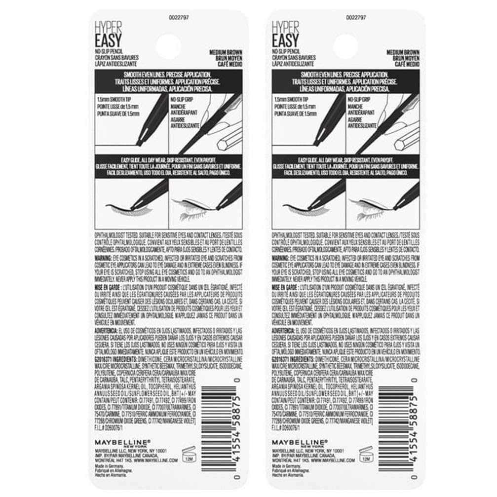 Maybelline EyeStudio Hyper Easy No Slip Pencil Eyeliner Makeup, Medium Brown