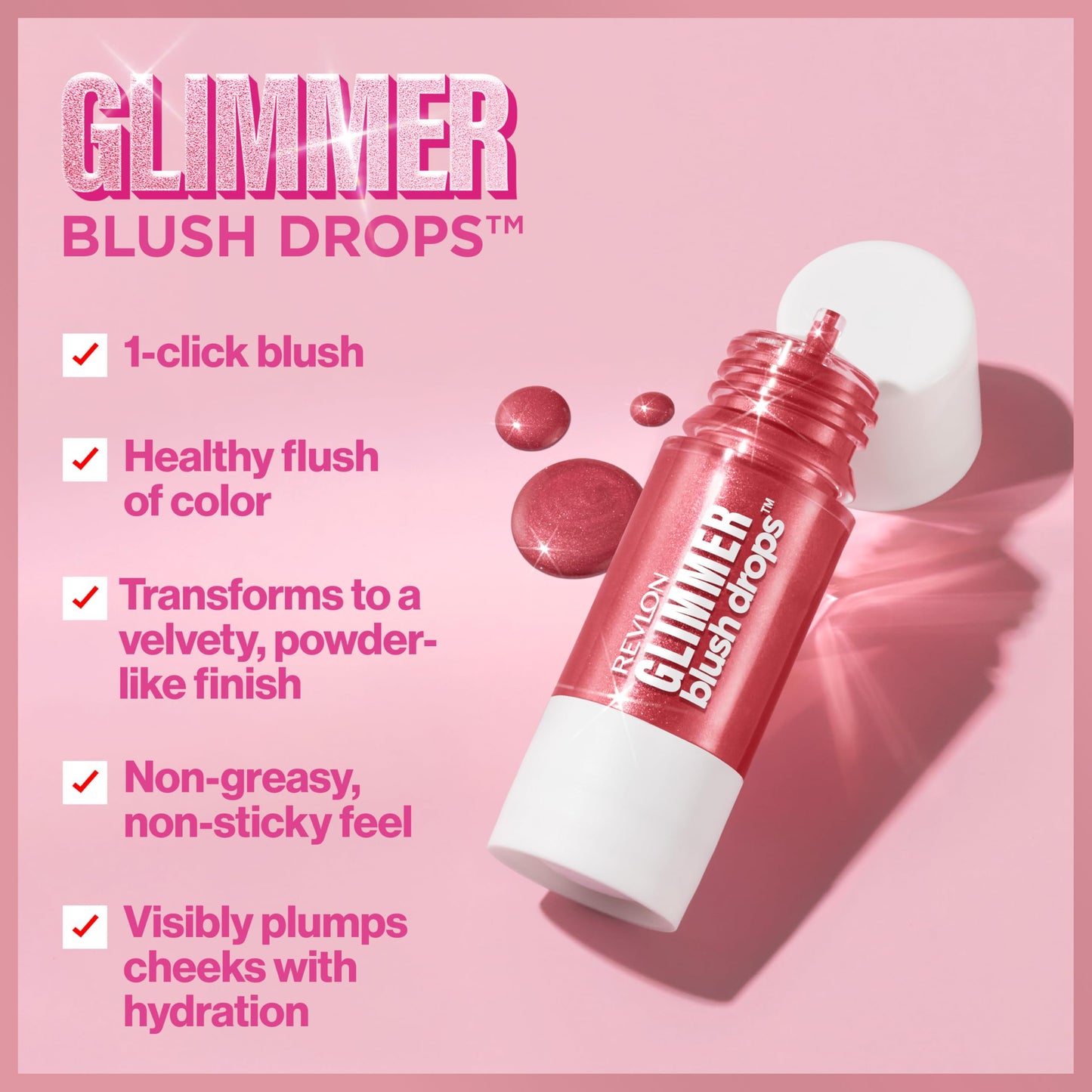 Revlon Glimmer Blush Drops, Liquid Cheek Blush, 102 Pink It Over, 0.32 fl oz