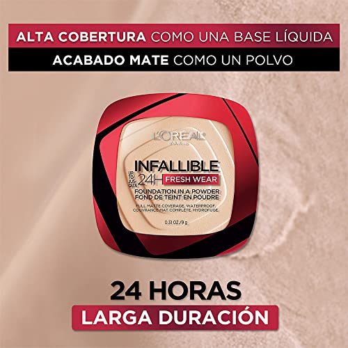 L'Oreal Paris Infallible Fresh Wear 24 Hr Powder Foundation Makeup, 180 Linen, 0.31 oz