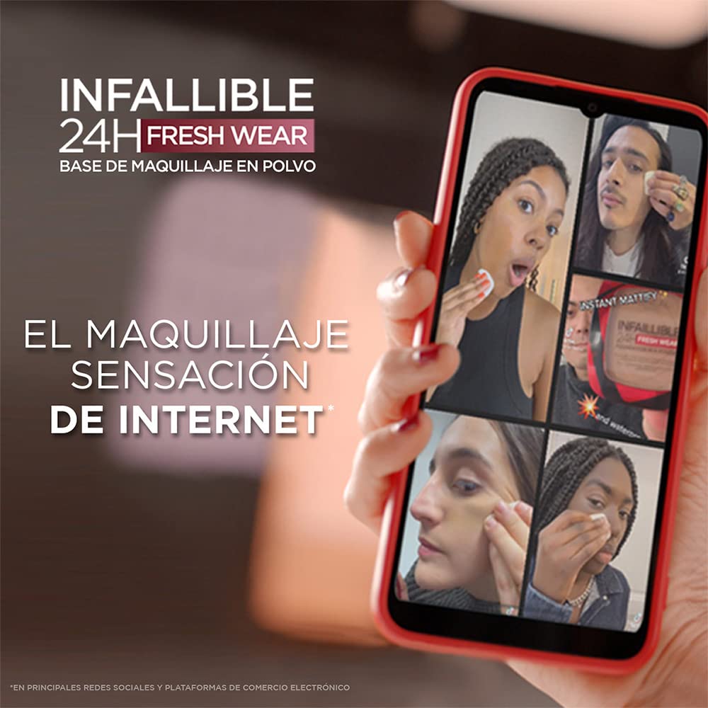 L'Oreal Paris Infallible Fresh Wear 24 Hr Powder Foundation Makeup, 180 Linen, 0.31 oz