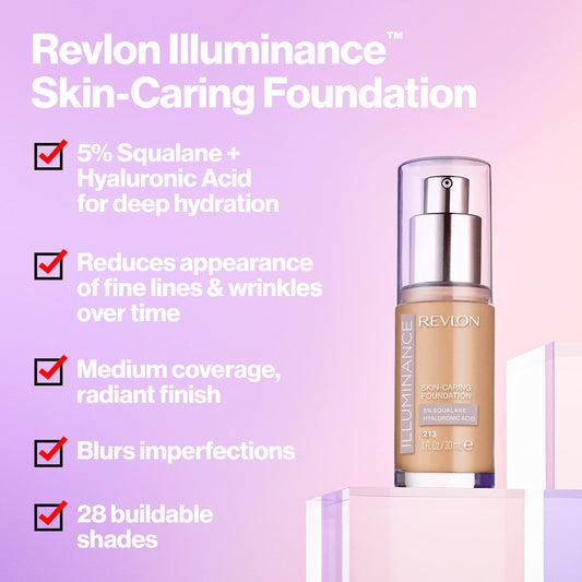 Revlon Illuminance Skin-Caring Liquid Foundation Makeup, Medium Coverage, 409 Brulee, 1 fl oz