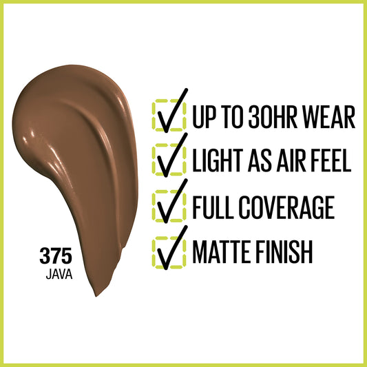 Maybelline Super Stay Liquid Foundation Makeup, Full Coverage, 375 Java, 1 fl oz