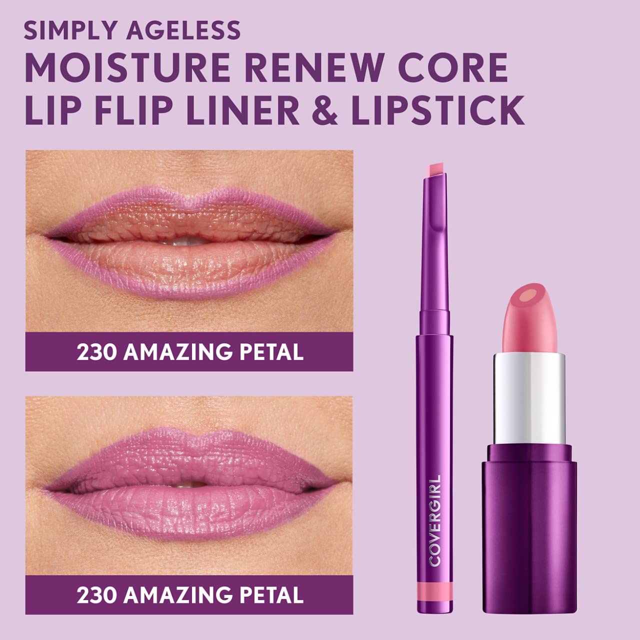 CoverGirl Simply Ageless Lip Flip Liner - Long Lasting Lip Liner - Amazing Petal