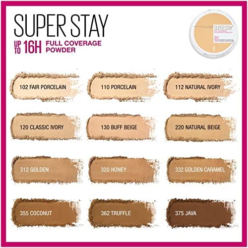 Maybelline Super Stay Full Coverage Powder Foundation Makeup, Matte Finish, Porcelain