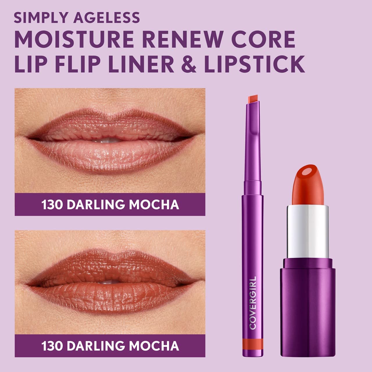 CoverGirl Simply Ageless Lip Flip Liner - Long Lasting Lip Liner - Darling Mocha