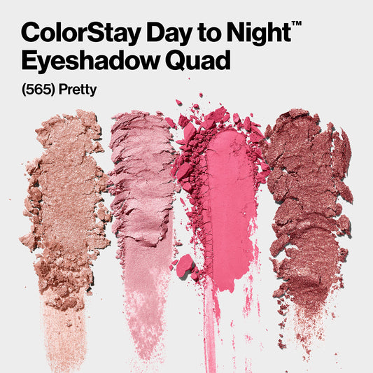 REVLON ColorStay Day to Night Eyeshadow Quad, paleta de sombras de ojos de larga duración con tonos de transición y tacto suave, a prueba de pliegues y manchas, 565 Pretty, 0.16 oz
