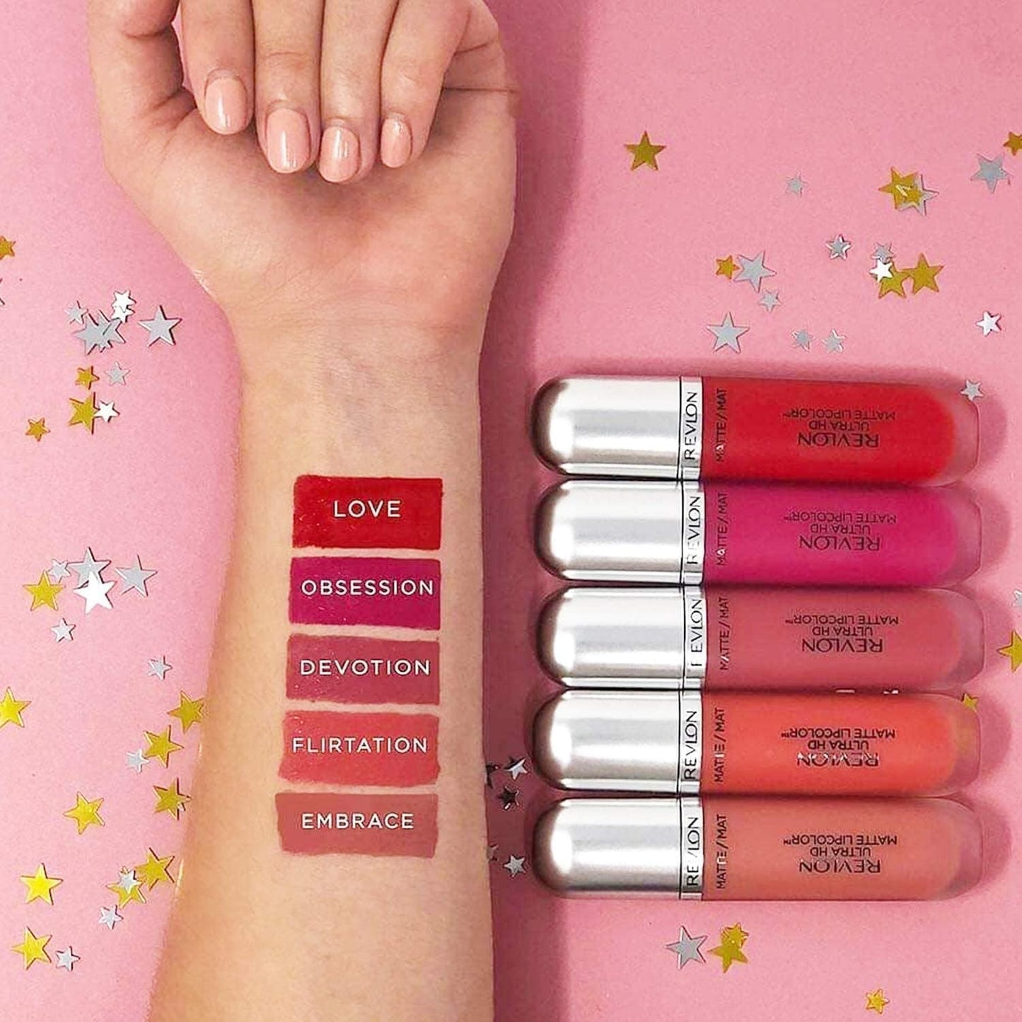 Revlon Ultra HD Matte Lipcolor, Velvety Lightweight Matte Liquid Lipstick in Pink, Obsession (605), 0.2 oz