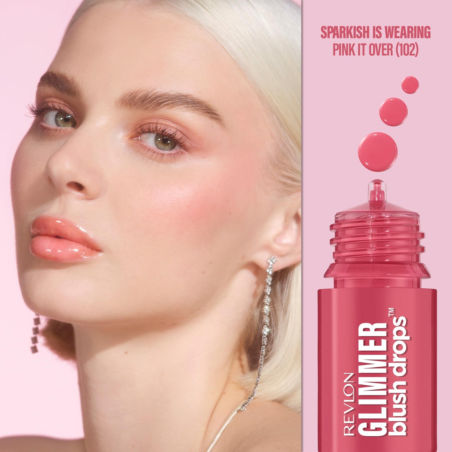 Revlon Glimmer Blush Drops, Liquid Cheek Blush, 102 Pink It Over, 0.32 fl oz
