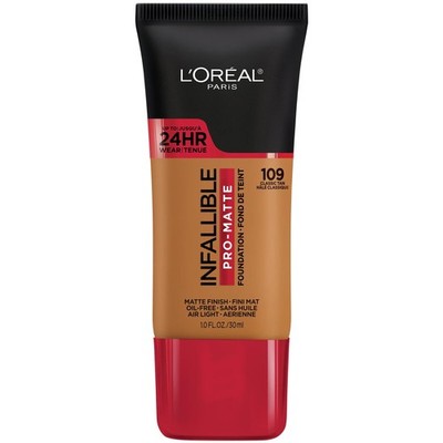 L'Oreal Paris Infallible Pro-Matte Liquid Foundation, 109 Classic Tan, 1 fl oz
