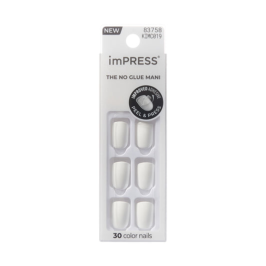 Kiss Impress Color Short Square Press On Nails, Solid White, , 30 Pieces