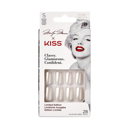 Marilyn Monroe x KISS Limited Edition Short Square Glue-On Nails, Solid White, 28 Pieces