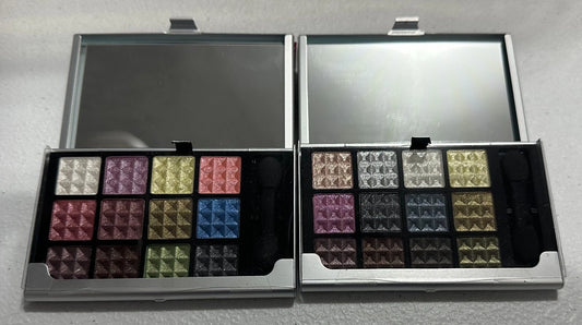 (3) PALETAS DE SOMBRAS DE OJOS PROFUSION Compact Mirror 12 colores (rosa, azul, plateado)